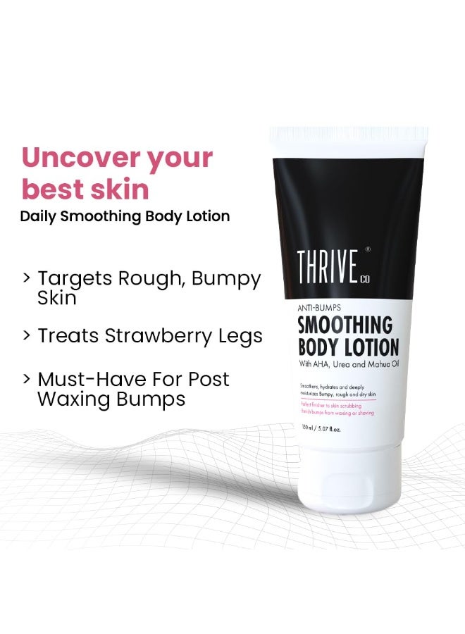 ThriveCo Smoothing Body Lotion for Dry, Rough & Bumpy skin | With AHA, Mahua Oil & Urea | Moisturizes, Hydrates & Treats Keratosis Pilaris,Strawberry Skin in Men & Women | 150 ml - Image 3